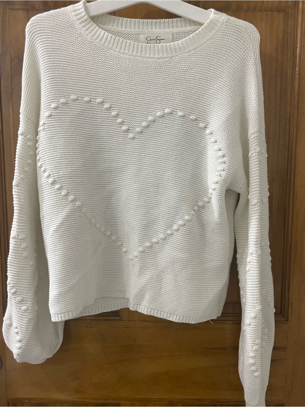 White Crewneck Sweater with Heart Detail - Picture 3 of 4